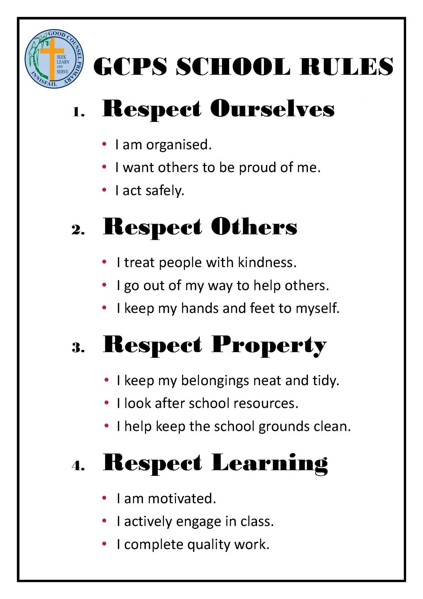 Behaviour Management Plan Good Counsel Primary School, Innisfail